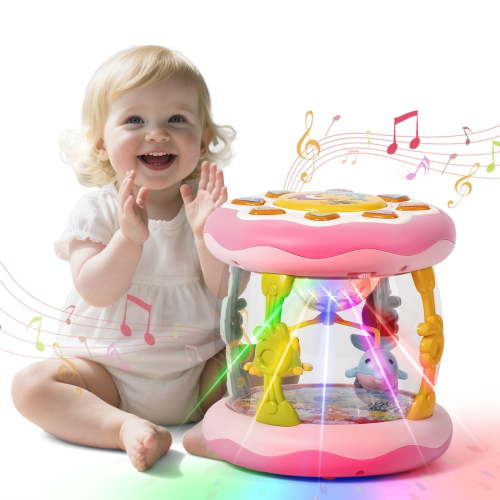 Lvelia Baby Musical Toys with Light up for Toddlers 1 2 3, Rotating Ocean Projector Infant Toys 12-18 Month, Sitting Crawling Walking Developmental Toys for Babies Girls Boys Gifts,Pink