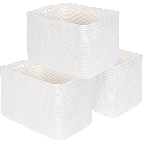 MINTWOOD Design 3-Pack Storage Baskets for Shelves, Playroom and Classroom, Book Basket, Decorative Cube Bins, Woven Closet Organizers, Baby Nursery Baskets, Creamy White