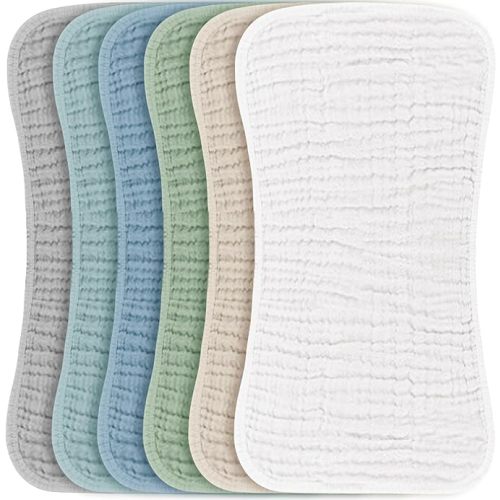 Konssy Muslin Baby Burp Cloths Sets for Unisex- 6 Pack Large 100% Cotton Burping Clothes for Newborn,Baby Girls and Boys - Ice Blue Color