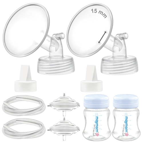 Maymom Pump Parts 15 mm Flanges, Valves, Tubes, Backflow Protectors, Bottles with One-Piece Travel Caps for Spectra S1 S2 9 Plus Breastpump. Replacement Pump Parts for Spectra Pump Accessories