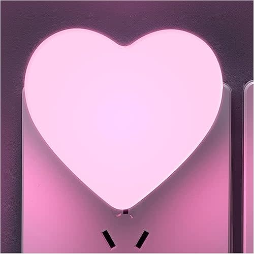 Cute Night Lights, Heart Shape Nursery Nightlight with Light Sensors, Auto Dusk to Dawn Sensor, Soft Warm White, Ideal Nightlight for Bedroom, Bathroom, Hallway, Kitchen (Pink)