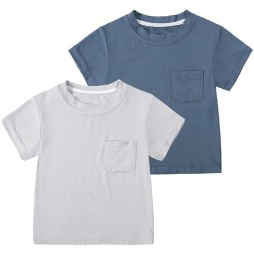 2 Pack Baby Bamboo Viscose T-shirts & Pants Toddler Boys Girls Summer Short Sleeve Crew Neck Tees Trousers