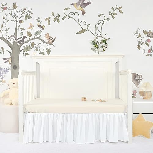 Crib Skirt Girl, Boho Toddler Bed Skirts, White Crib Bed Skirt, Microfiber Nursery Crib Bedding Accessory, 14" Drop