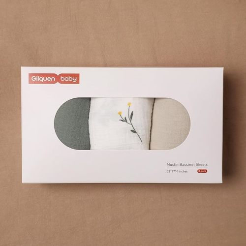 Gllquen Baby Muslin Bassinet Sheets 3 Pack, Breathable Elastic Cozy Fitted Cotton Bassinet Mattress Sheet for Baby Boy Girls, Fit for Hourglass Oval Rectangular Cradle Pad Sheets 33"x17" (Green)