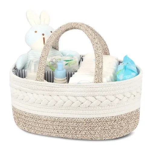 Maliton Diaper Caddy Organizer for Baby, Cotton Rope Baby Gift Basket, Portable Diaper Organizer for changing table, Diaper Nursery Storage Organizer, Baby Shower Gifts for Newborn,baby essentials