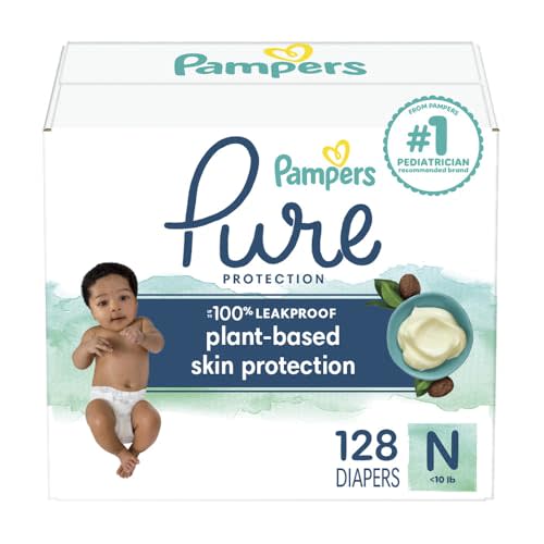 Pampers Pure Protection Diapers Newborn - Size 0, 128 Count, Hypoallergenic Premium Disposable Baby Diapers