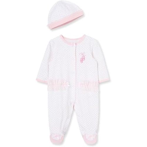 Little Me Clothes for Baby Girls 100% Cotton Scratch-Free Tag Footed One-Piece Romper and Hat Sleeper Set Preemie to 9 Months
