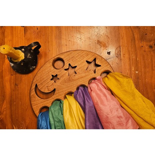 Moon and Stars Hardwood Play Silk Display with Wall Hook
