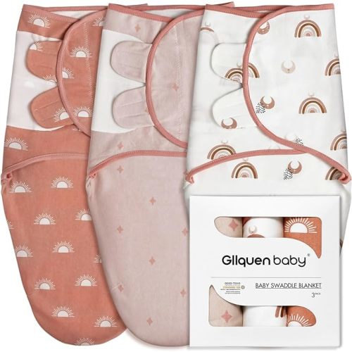 GLLQUEN Baby 3-Pack Organic Cotton Baby Swaddle Sleep Sacks for Newborns - Rainbow & Sun, Small/Medium - Small/Medium (0-3 Month)
