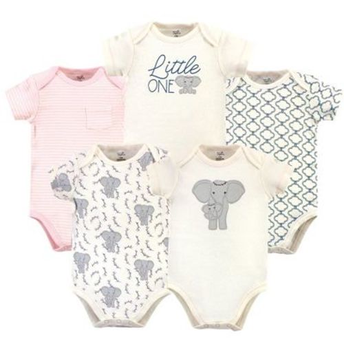 Touched by Nature Baby Girl Organic Cotton Bodysuits 5pk, Girl Elephant, 18-24 Months