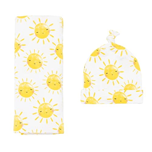 Little Sleepies Newborn Swaddle + Hat Set, Viscose from Bamboo Baby Wrap, Sunshine