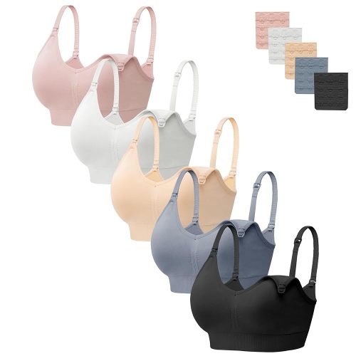 HBselect Women Maternity Bras 5 Pack Nursing Bras for Breastfeeding Seamless Pregnancy Sleep Bralette with Extra Extenders