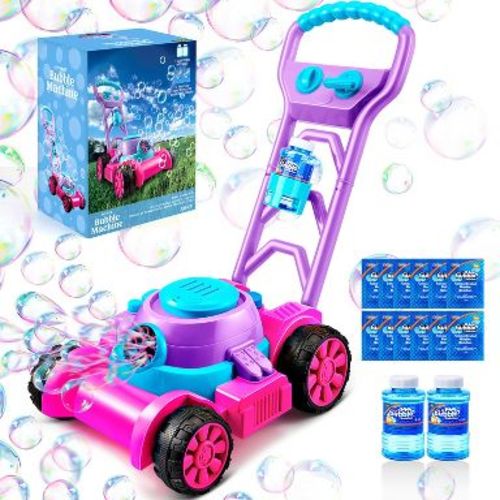 Joyfy Bubble Lawn Mower Toddler Toys, 15 Pcs Bubble Machine Summer Outdoor Toys Games for Toddlers Preschool Kid Boys Girls Birthday Easter Gifts-Pink