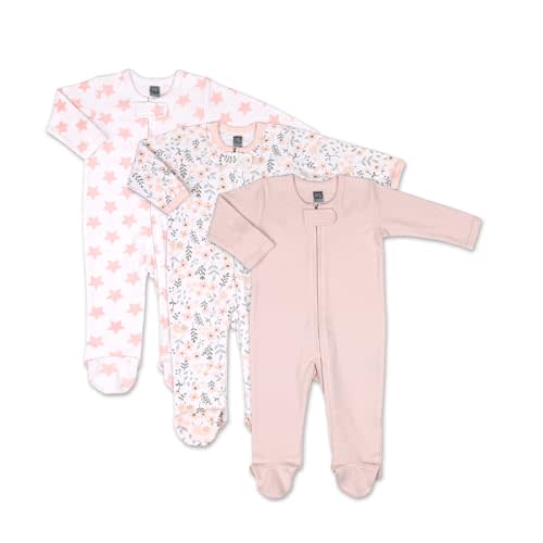 The Peanutshell Baby Sleepers for Girls, Newborn to 9 Months Girl Footed Pajamas, Pink Floral Clothes for Babies, 3 pack