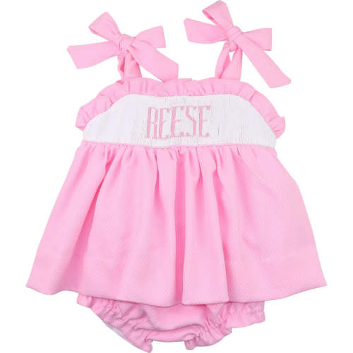 Pink Honeycomb Custom Smocked Shoulder Tie Diaper Set – Cecil & Lou