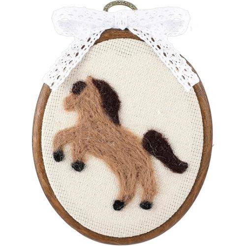 Novabright Felted Horse Nursery Wall Decor Farmhouse Decor 6 Inch Cute Vintage Handmade Wool Horse Embroidery Hoop for Nursery Bathroom Living Room Bedroom