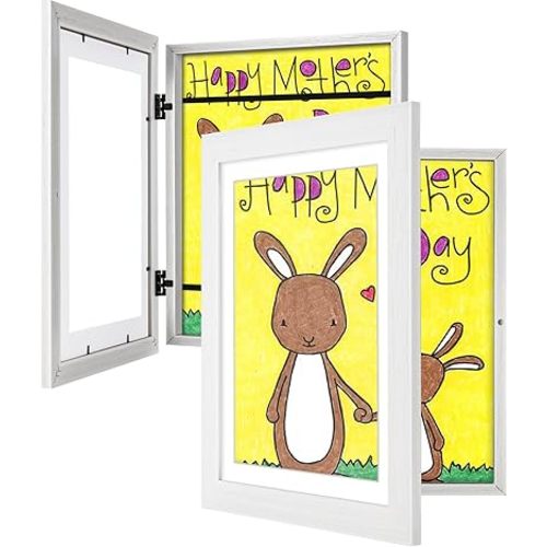 2Pack Kids Art Frames White, 10x12.5 8.5x11 Child Artwork Display Frame Without/With Mat Changeable Front Opening Frame Children Storage Frame Hold 50pcs Crafts Drawing Art Project Schoolwork