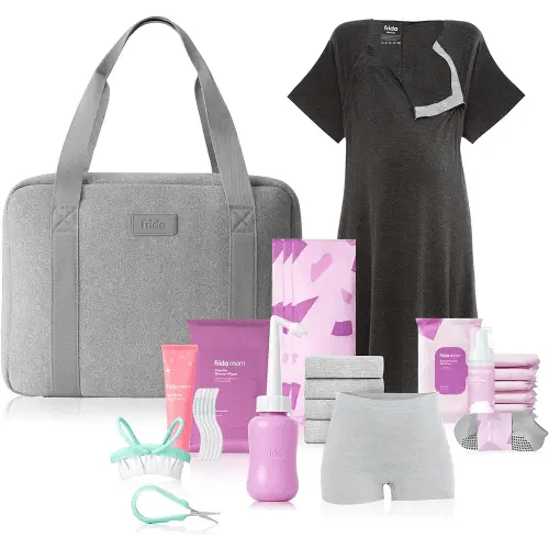 Frida Mom 30pc Pre-Packed Hospital & Diaper Bag Essentials Gift Set, Includes Labor, Postpartum, & Newborn Grooming Kit in One, Easy to Organize with Removable Toiletry Bags, & Suitcase Strap