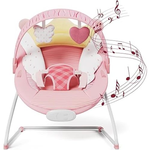 Baby Bouncer, Portable Baby Bouncer with Music, Gentle Vibrations Infant Bouncer Seat for 0-6 Months 6-20 lbs (Pink)