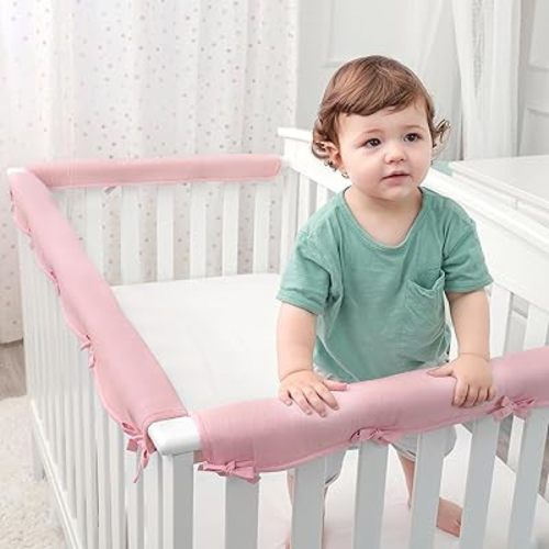3pcs New Teething Edge Crib Rail Cover&Corner Guard (1 Long 2 Short Pink)
