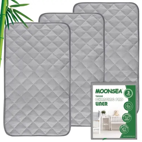 Diaper Changing Pad Liner Non-Slip, Waterproof Terry Mat, Quilted Absorbent Bassinet Liners Washable, 3 Pack 13"x 26" Reusable Portable Changing Table Pad Rectangle Grey