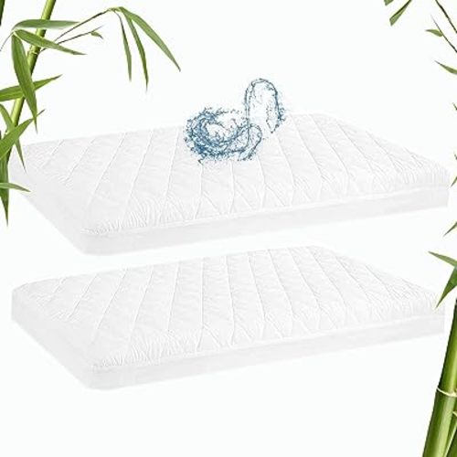 Waterproof Bassinet Mattres Pad Cover Compatible with Angelbliss, Papablic, IKOMZY and Jimglo 3 in 1 Baby Bassinet, 2 Pack, Ultra Soft Viscose Made from Bamboo Surface, 19" x 33"