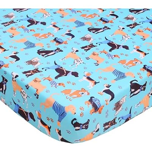 Crib Sheet - Fitted Crib Sheet Baby Sheet for Standard Crib and Toddler mattresses Nursery Bedding Sheet Crib Mattress Sheets for Boys and Girls 1 Pack Dog Toddler Sheet by UOMNY
