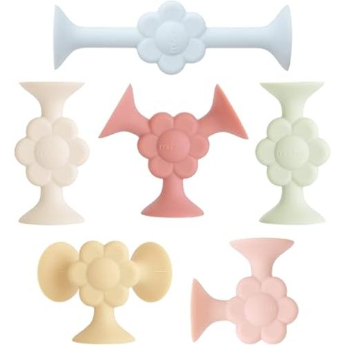 mushie Silicone Suction Builder Toy | 18 pcs for Kids 3 Years+ (Daisy)