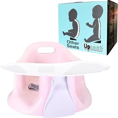 Upseat Baby Floor Seat Booster Chair for Sitting Up with Removable Tray for Meals and Playtime, Developed with Physical Therapists for Safe and Healthy Hip Development and Posture (Pink)
