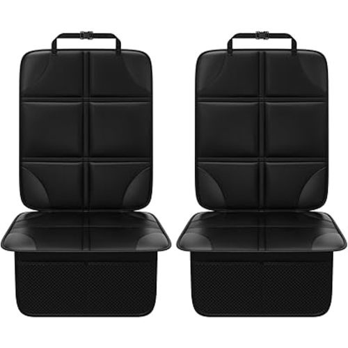 Car Seat Protector, Non-Slip Rubber Padded Backing Seat Protector for Child Seats, Waterproof Thickest Padding Car Seat Protector Under Baby Seat - No Imprint (Black-Thicker)
