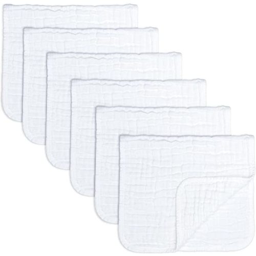 Muslin Burp Cloths 6 Pack Large 100% Cotton Hand Washcloths 6 Layers Extra Absorbent and Soft by Comfy Cubs (White, Pack of 6) - 6-Pack 20"X10"