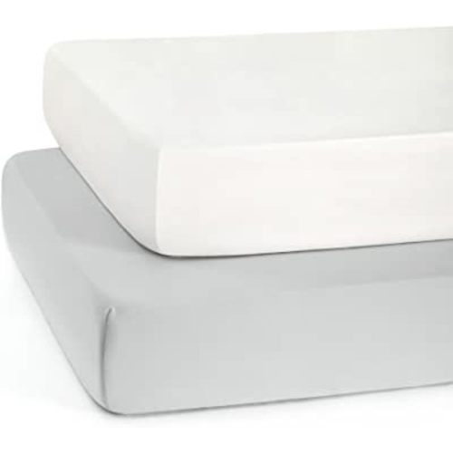 TILLYOU Fitted Crib Sheet Set 2 Pack - Super Soft Toddler Bed Sheets for Standard Crib and Toddler Mattresses, 28"x52"x8", White & Gray