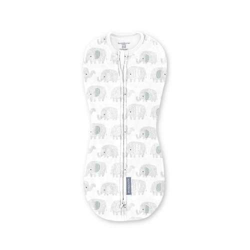 SwaddleMe by Ingenuity Compression Baby Swaddle Pod, Two-Way Zipper for Easy Diaper Changes, 0-2 Months, 1.0 TOG, 1-Pack - Scribble Elephant