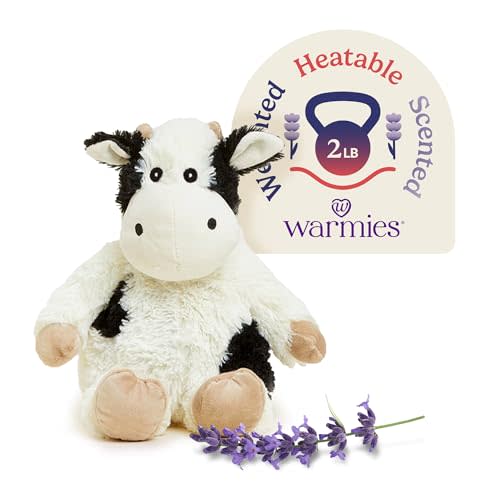 warmies Microwavable & Weighted Stuffed Animals, Black & White Cow - Heated Stuffed Animal Plushie for Warmth & Comfort - Cute Soft Plush Toys for Boys, Girls, Babies & Toddlers