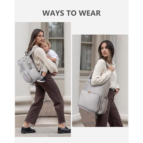 CEI-CEI Neoprene Diaper Bag Backpack with Insulated Pockets, Large Newborn Baby Maternity Bags Travel Tote with Changing Pad (Grey)