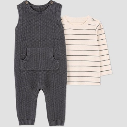 Carter's Just One You® Baby Boys' 2pc Striped Long Sleeve T-Shirt and Overalls Set - Gray Newborn