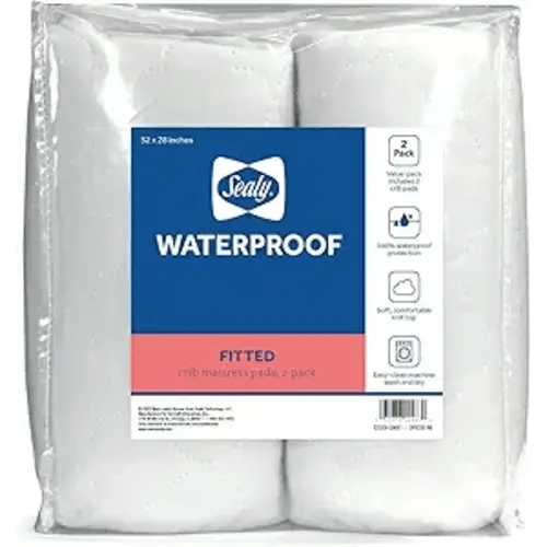 Sealy Baby Crib Mattress Protector - 2-PACK, Fitted Waterproof Infant Crib Mattress Pad and Toddler Bed Cover, Machine Washable and Easy to Clean, 52x28