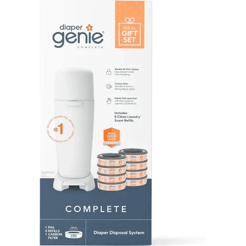 Diaper Genie Registry Gift Set | Includes Diaper Genie Complete Diaper Pail, 8 Refill Bags, 1 Carbon Filter | Perfect Starter Kit