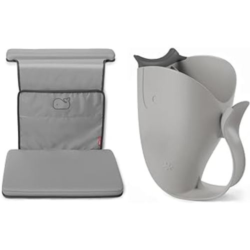 Skip Hop Baby Bath All-in-One Elbow Saver and Kneeler with Tear-Free Waterfall Rinser Cup, Grey