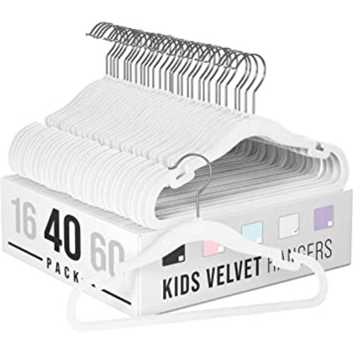 Clothes Baby Hangers for Closets - Unique Notches for Non Slip. Heavy-Duty Velvet Kids & Toddler Hangers for Closet | Ultra Thin Design for Space Saving. Ganchos De Ropa para Bebe (40 Pack White)