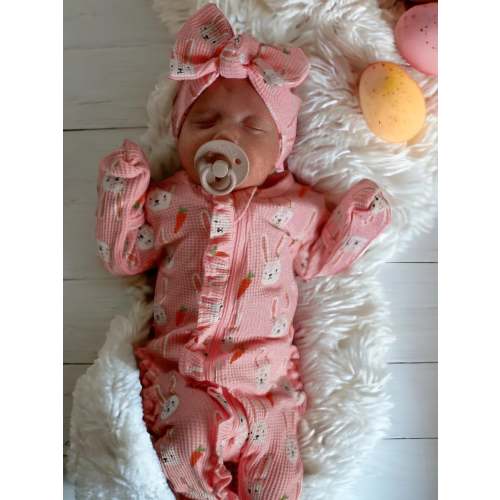 Organic Waffle Ruffle Zip Footie, Sister Bunny