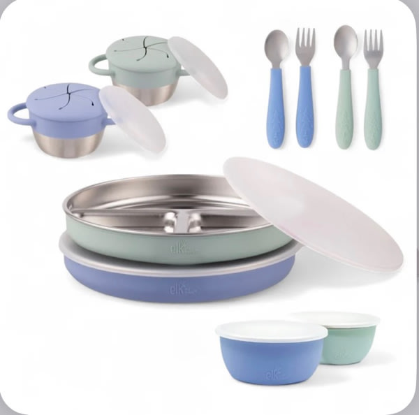 Stainless Steel Mealtime Bundle | Plates, Bowls, Snack Cups + Utensils