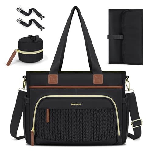 RAINSMORE Diaper Bag Tote, Large Diaper Baby Bag Waterproof Multifunctional Diaper Bag with Pacifier Case & Changing Pad