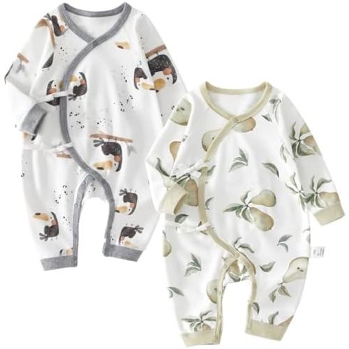 100% Organic Cotton Soft 0-6 Months 2-Piece Unisex Footless Newborn Baby Sleepers Pajamas Romper Boys Girls