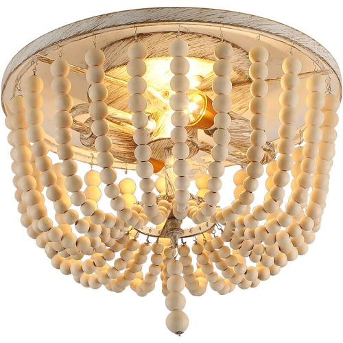 Dakota Fields Seifert 2 - Light 12.2" Bowl Wood Beaded Semi Flush Mount & Reviews | Wayfair