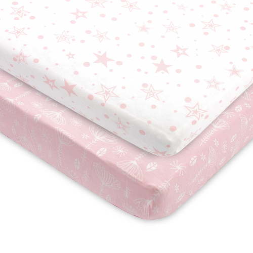 Bublo Baby Pack N Play Fitted Sheets, 2 Pack, 100% Jersey Cotton, Portable Mini Crib Sheets