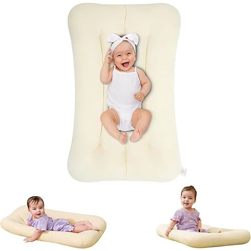 Baby Lounger Pillow for Newborn Babies 0-12 Months, Bionic Organic Lounger for Baby, Soft Cotton Breathable Infant Floor Seats & Loungers (White)