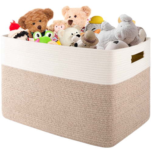 CHERISHGARD 100L Large Rectangle Blanket Basket,Cotton Rope Baskets for Storage, Woven Laundry Basket for Toys