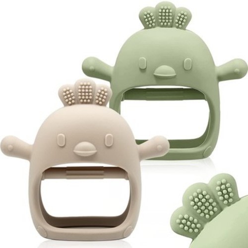 ChooKaChoo 2 Pack Baby Teething Toy Silicone Mitten Green & Caramel