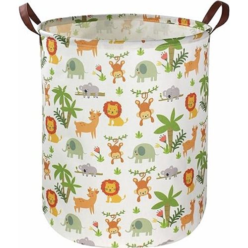 Essme Kids Laundry Hamper,Jungle Laundry Basket Collapsible Greeen Hamper for Kids Room Decor, Animal Hamper,Woodland Storage Basket, Nursery Hamper,Gift Baskets.(Jungle animal)